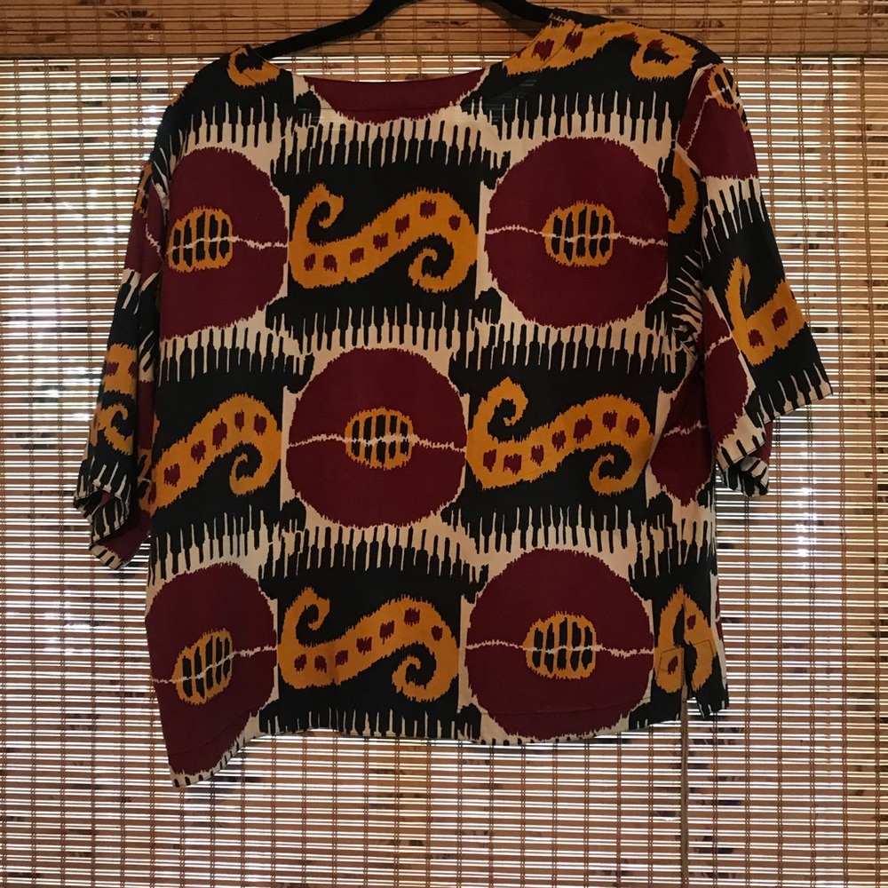 Retro Silk Patterned Crop Blouse